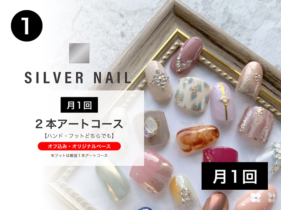 1.SILVER NAIL◇月1回 2本アートコース《ハンド or フットどちらでも可》